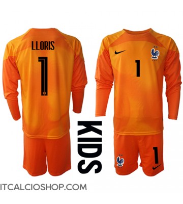 Francia Hugo Lloris #1 Portiere Prima Maglia Bambino Mondiali 2022 Manica Lunga (+ Pantaloni corti)